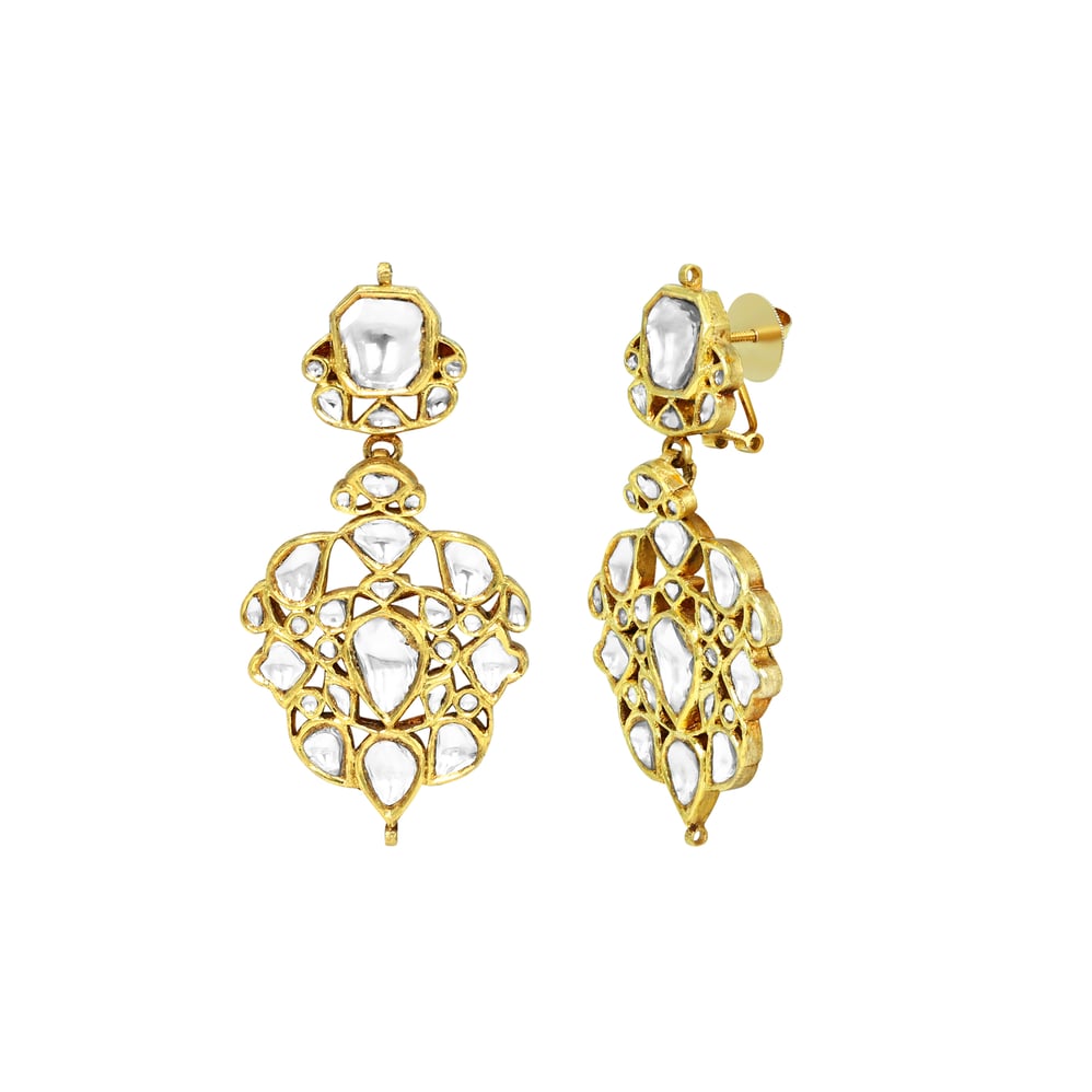 Ivory Polki Danglers with Geometric Petal Design